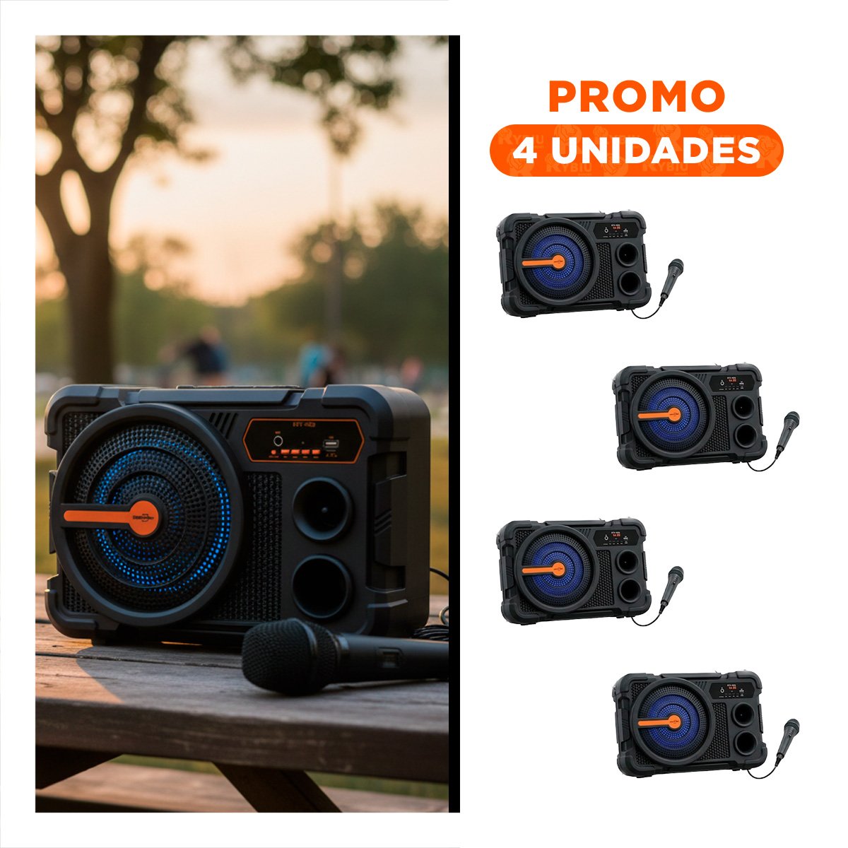 PACK4 SISTEMA AUDIO 8 PULG NEGRO CON MICROFONO BLUETOOTH RECARGABLE AUDIO Y+REGALO STICKER - 1