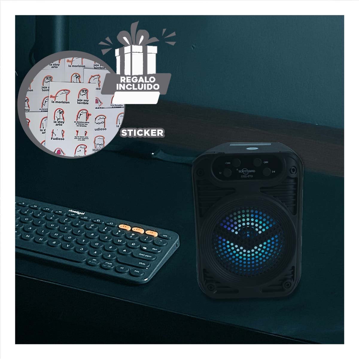 AUDIO RECARGABLE PARA PARLANTE 12 PULGADAS NEGRO CON LLANTAS RECTANGULAR Y+REGALO STICKER - 1