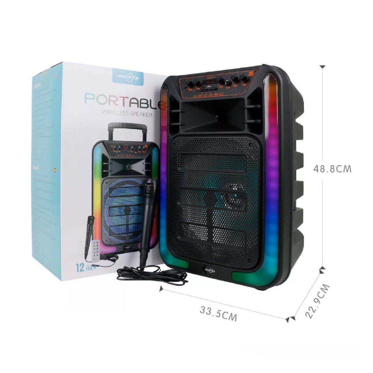 AUDIO RECARGABLE PARA PARLANTE 12 PULGADAS NEGRO CON LLANTAS RECTANGULAR Y+REGALO STICKER - 4