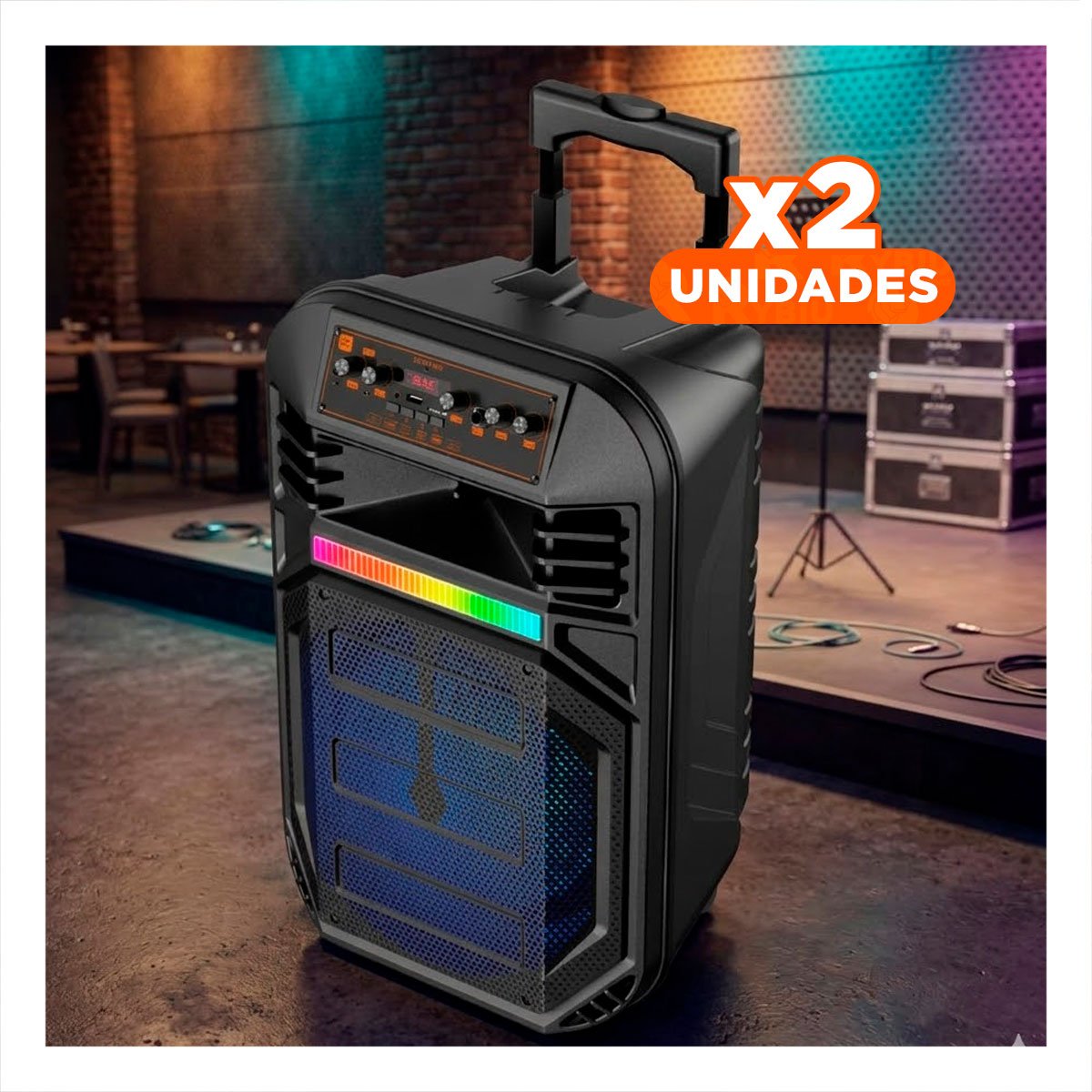PACK2 COLUMNA RECARGABLE CON PARLANTE 12 PULGADAS NEGRO RECTANGULAR Y+REGALO STICKER - 1
