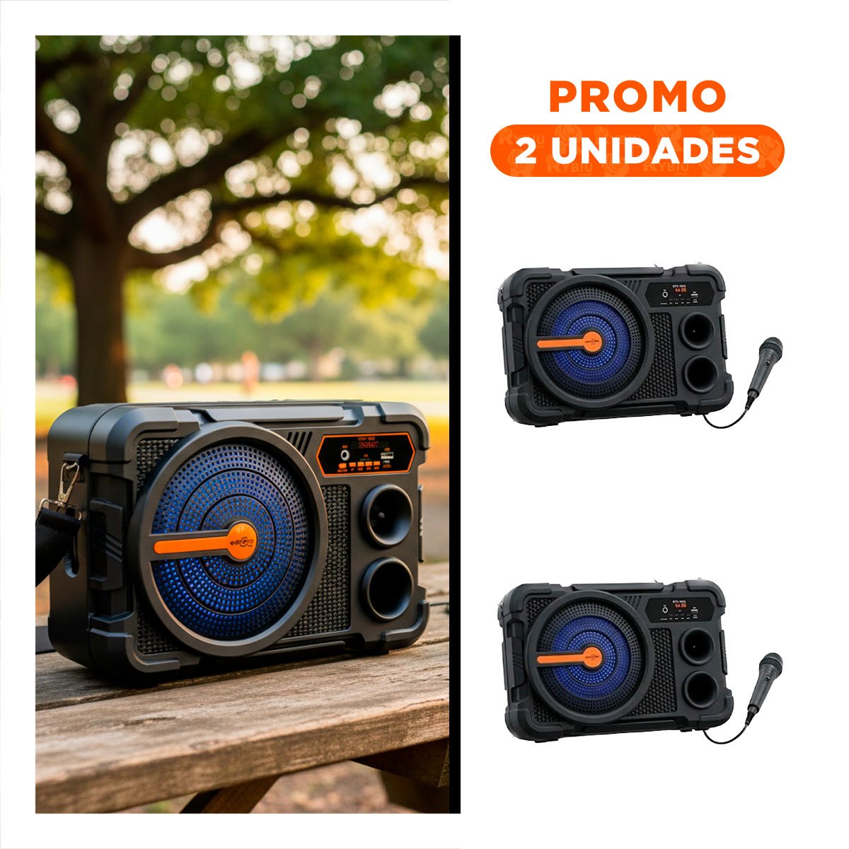 PACK2 SISTEMA AUDIO 8 PULG NEGRO CON MICROFONO BLUETOOTH RECARGABLE SONIDO PARA MUSICA - 1