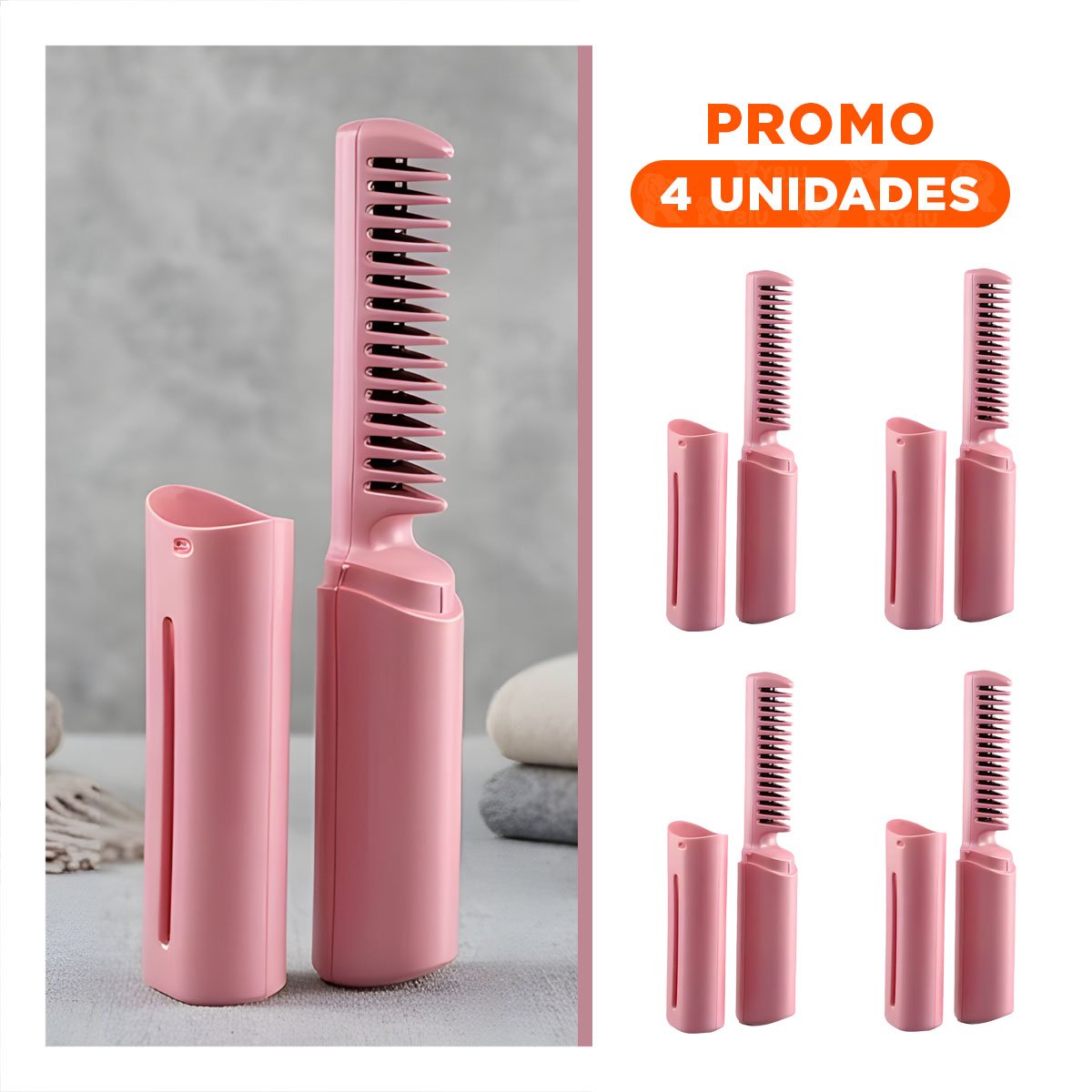 PACK4 DESENREDADOR PEINADOS COMPACTOS ROSADO 2 EN 1 INALAMBRICO Y+REGALO STICKER - 1