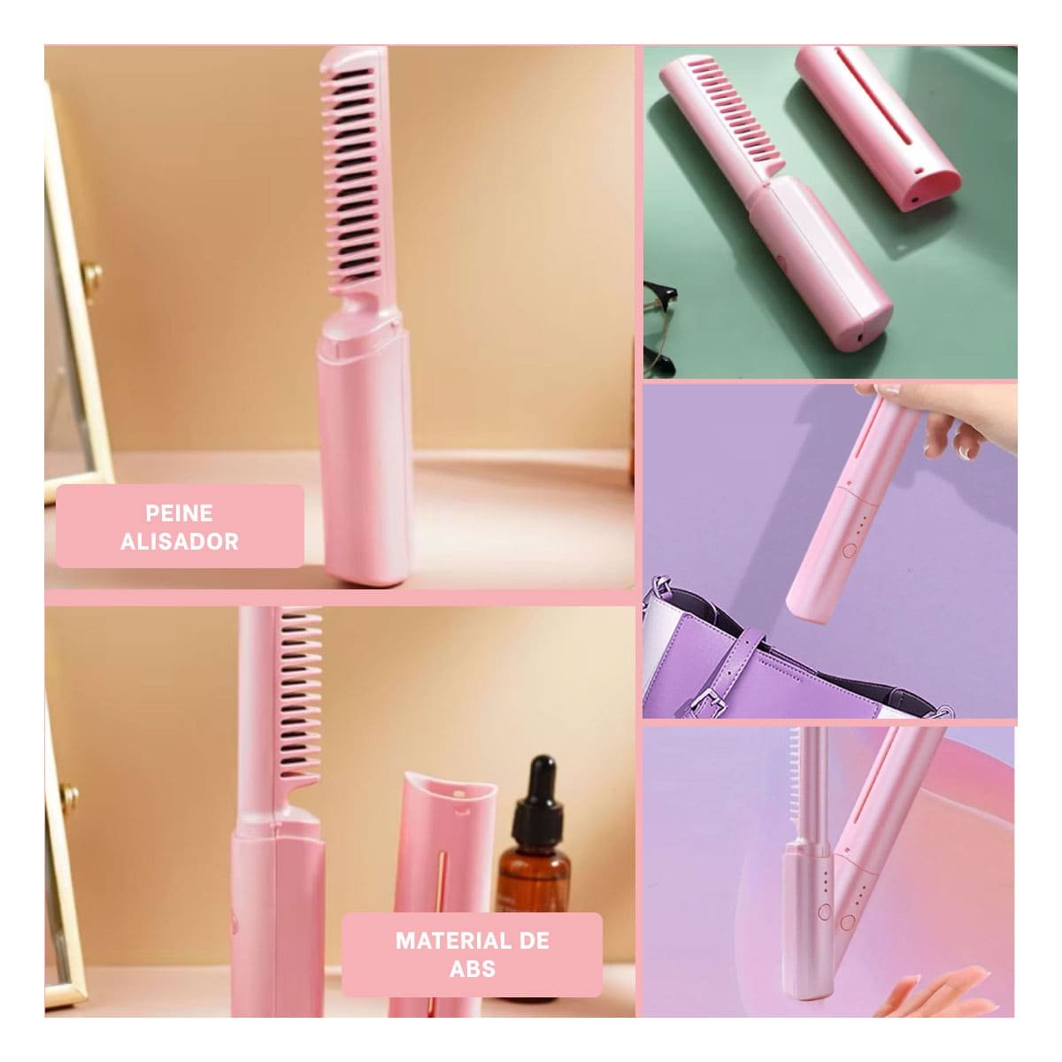 PACK4 DESENREDADOR PEINADOS COMPACTOS ROSADO 2 EN 1 INALAMBRICO Y+REGALO STICKER - 2