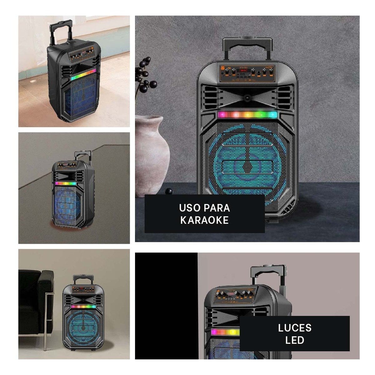 PACK2 COLUMNA PORTATIL CON PARLANTE 12 PULGADAS NEGRO LUCES LATERALES Y+PAPEL REGALO - 3
