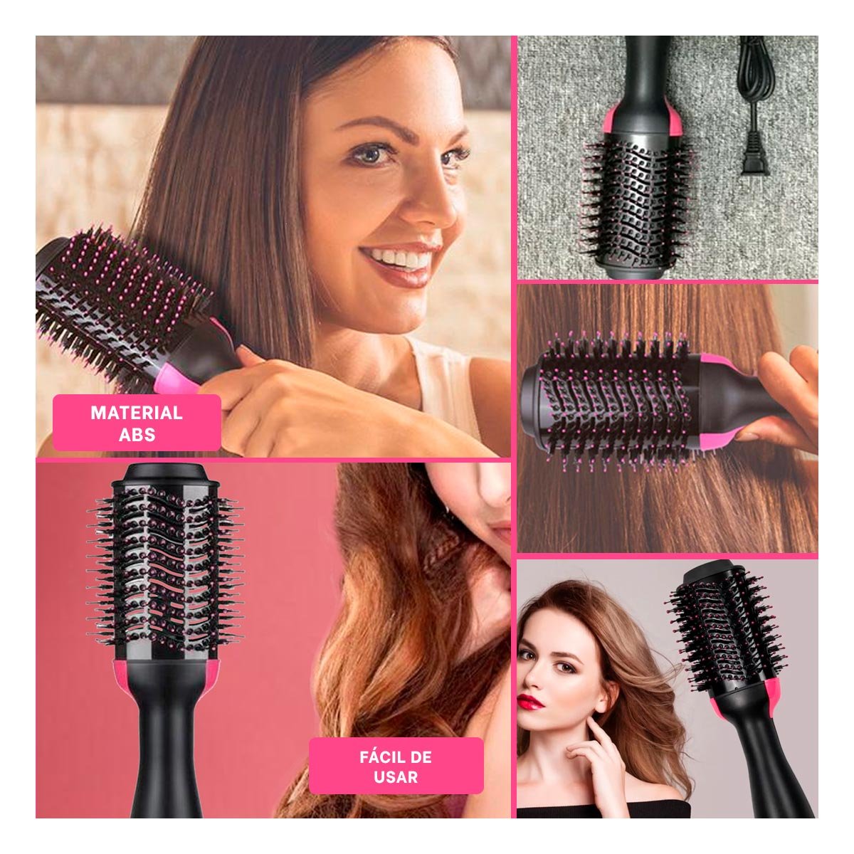 CEPILLO ALISADOR ROSADO INALAMBRICO 2 EN 1 PARA CABELLO GRUESO Y FACIL - 5