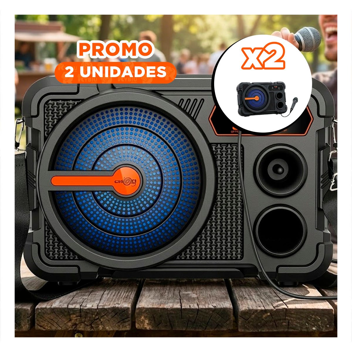 PACK2 ALTAVOZ 8 PULG NEGRO CON MICROFONO BLUETOOTH INALAMBRICO SONIDO Y+REGALO STICKER - 1