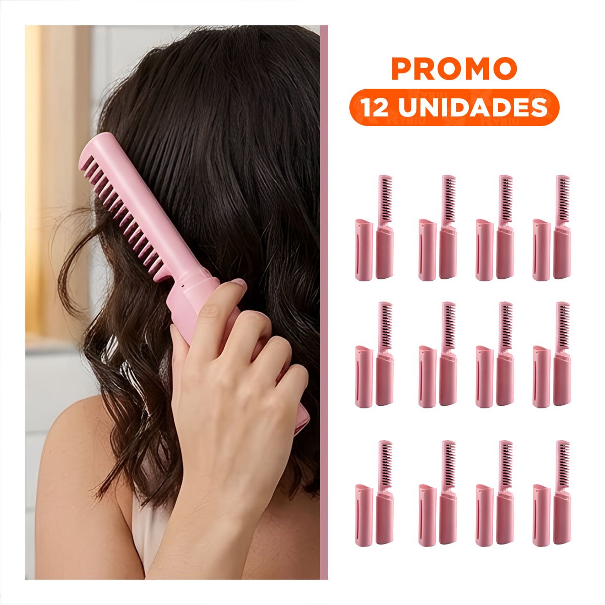 PACK12 MOLDEADOR CABELLO FIRME 2 EN 1 ROSADO INALAMBRICO PARA PEINADOS Y+REGALO STICKER - 1
