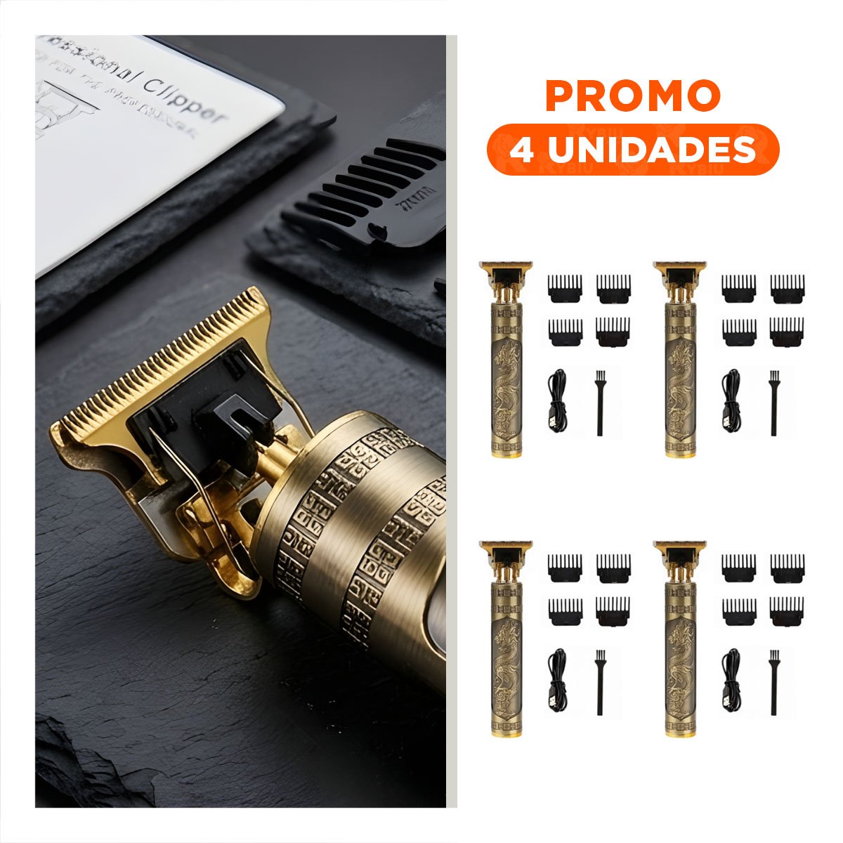 PACK4 TRIMMER NEGRO Y DORADO PARA CABELLO CON CORTE DEFINIDO Y PERFILADO FINO Y+REGALO STICKER - 1