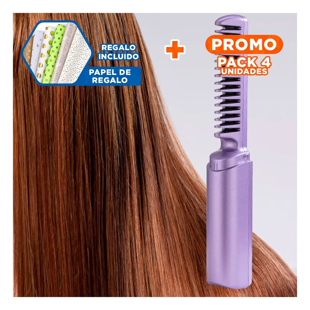 PACK4 DESENREDADOR USO DIARIO 2 EN 1 ROSADO INALAMBRICO PARA CABELLO LIGERO Y+PAPEL REGALO - 1