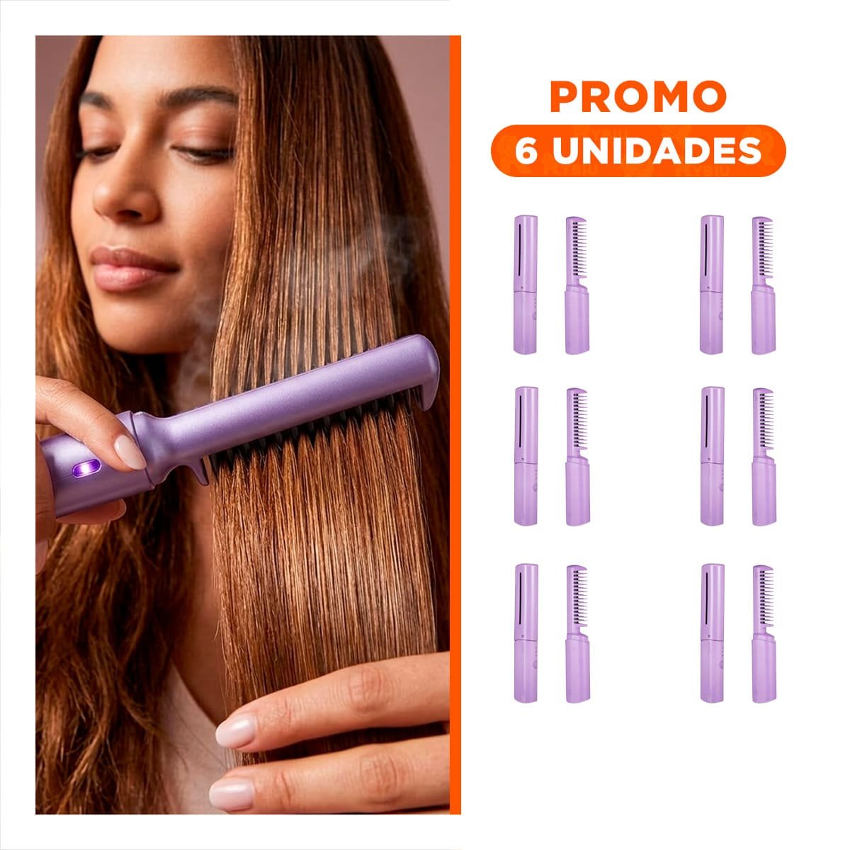 PACK6 DESENREDADOR CABELLO UNIFORME 2 EN 1 ROSADO INALAMBRICO PARA PEINADOS SUELTOS - 1