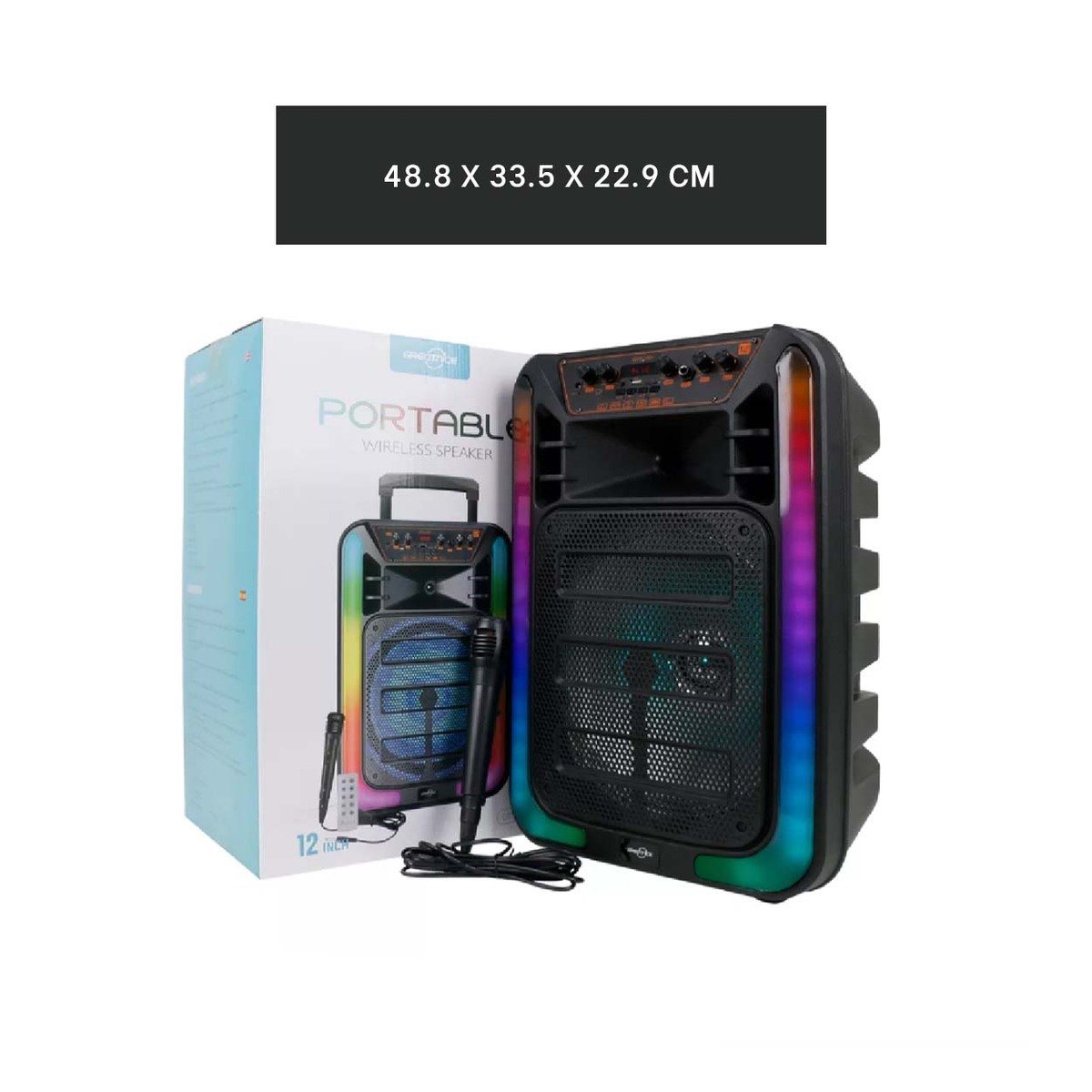 PACK2 COLUMNA RECARGABLE CON PARLANTE 12 PULGADAS NEGRO RECTANGULAR Y+REGALO STICKER - 4