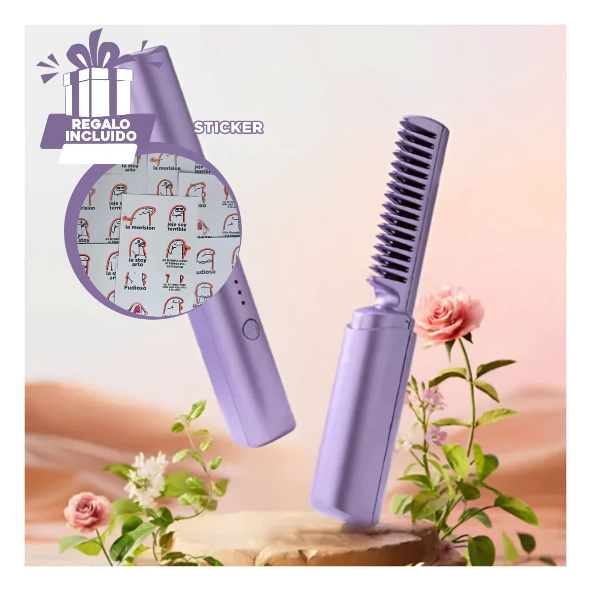 CEPILLO PEINADOS UNICOS 2 EN 1 ROSADO INALAMBRICO PARA CABELLO RAPIDO Y+REGALO STICKER - 1