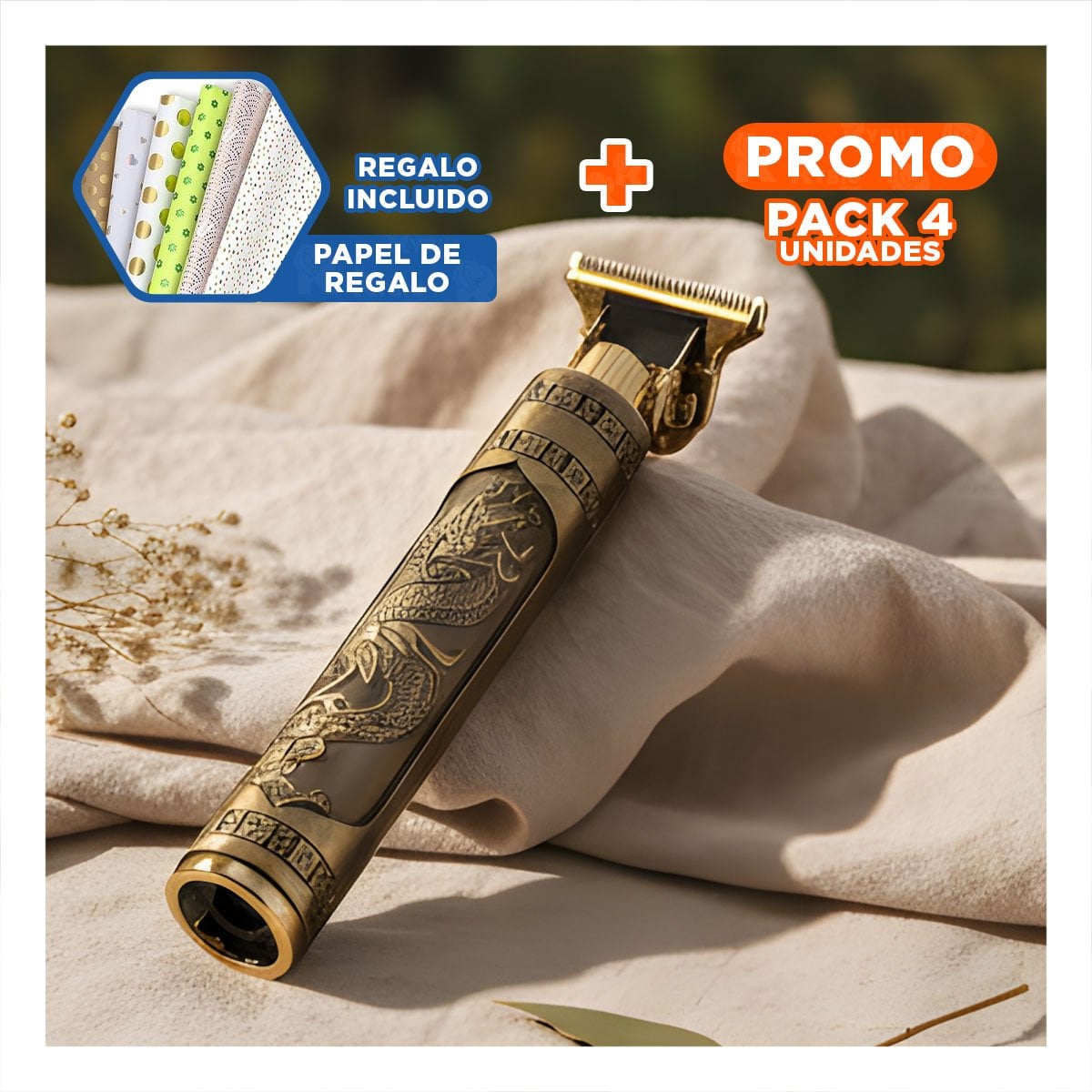 PACK4 TRIMMER CABELLO NEGRO Y DORADO CON CUCHILLA PRECISA PARA CORTE DETALLADO Y+PAPEL REGALO - 1