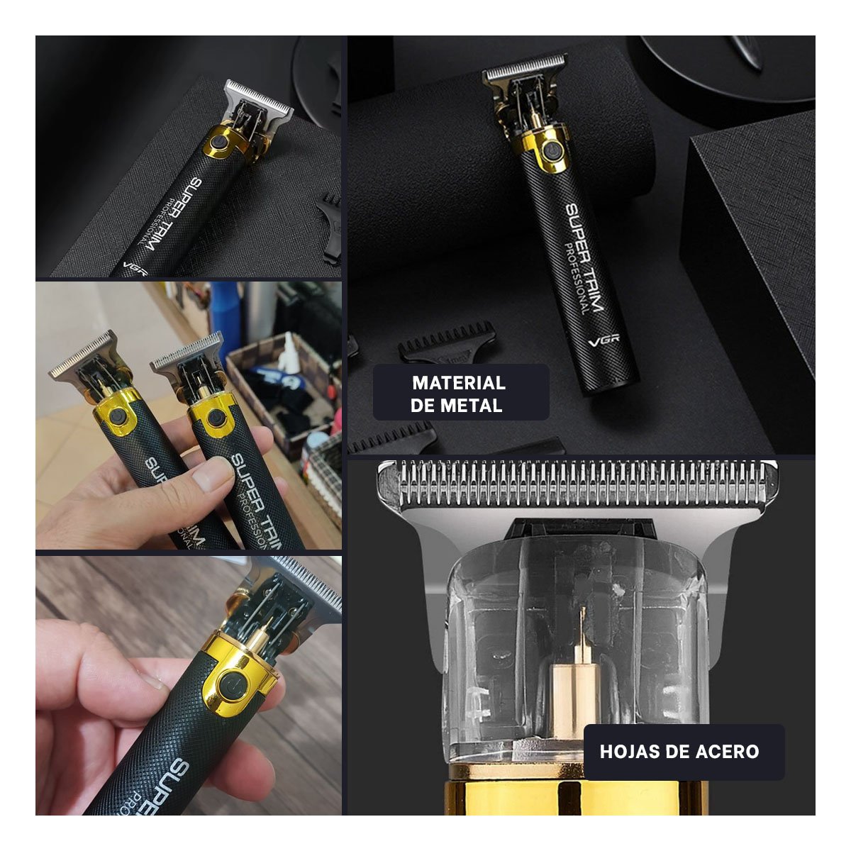 RECORTADORA CABELLO NEGRO Y DORADO CON CUCHILLA PRECISA PARA CORTE DETALLADO - 5