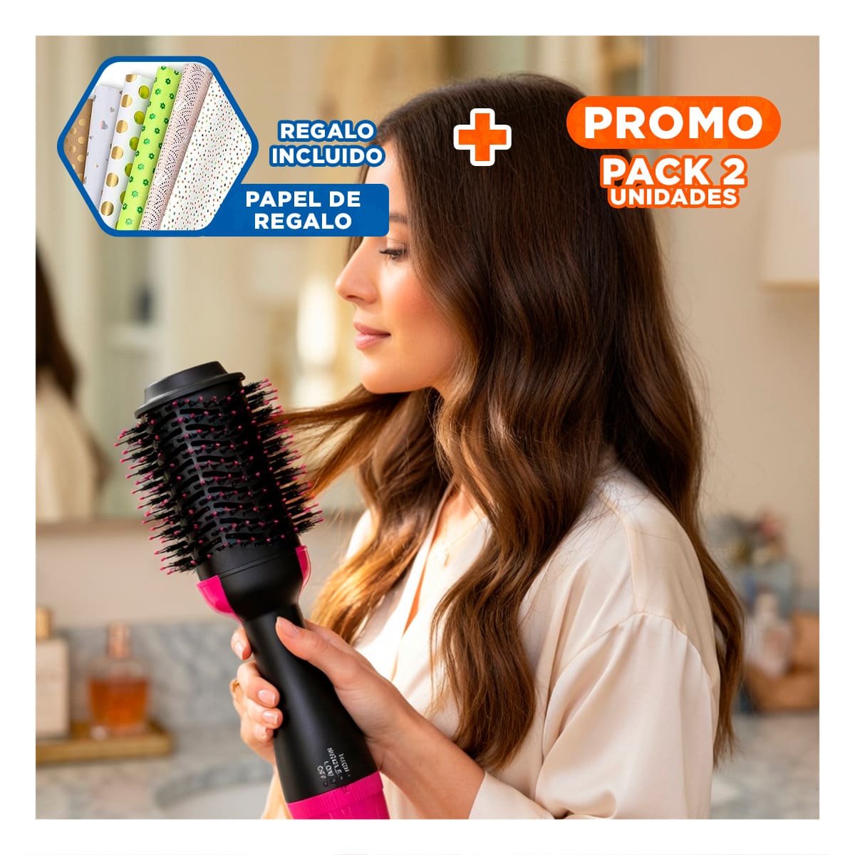PACK2 ESTILIZADOR PEINADOS COMPACTOS ROSADO 2 EN 1 INALAMBRICO PARA CABELLO Y+PAPEL REGALO - 1