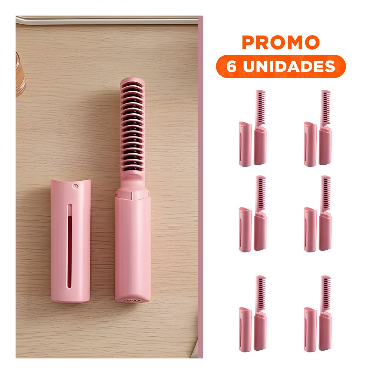 PACK6 DESENREDADOR CABELLO UNIFORME 2 EN 1 ROSADO INALAMBRICO PARA PEINADOS SUELTOS - 1
