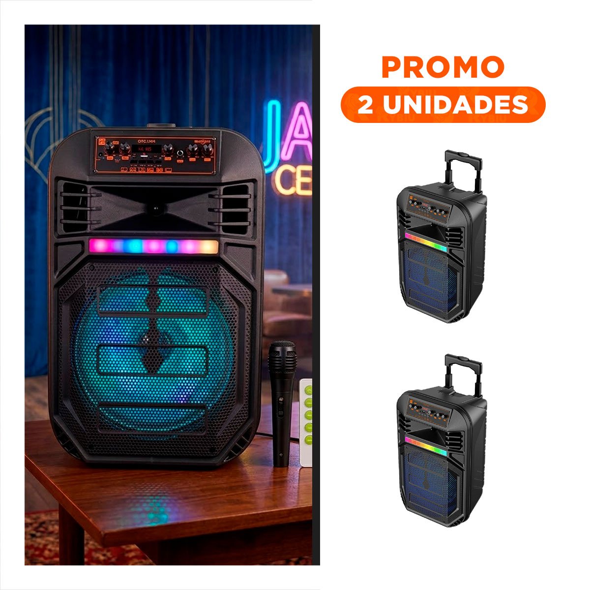 PACK2 COLUMNA PARA PARLANTE 12 PULGADAS NEGRO CON MICROFONO PARA EVENTOS LUCES LATERALES - 1