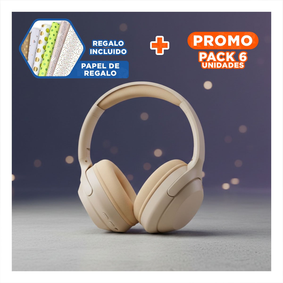 PACK6 AURICULAR WIRELESS CAQUI BLUETOOTH PORTATIL SONIDO CLARO PARA MOVIL Y+PAPEL REGALO - 1
