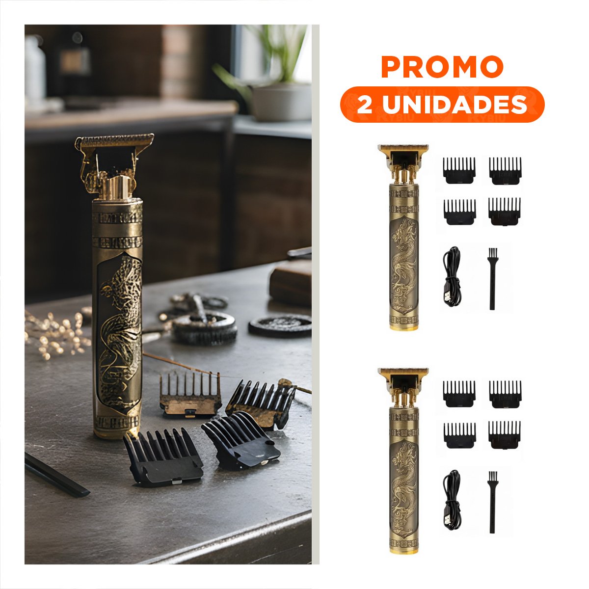 PACK2 AFEITADORA NEGRO Y DORADO PARA CABELLO CON CORTE DEFINIDO Y PERFILADO FINO - 1