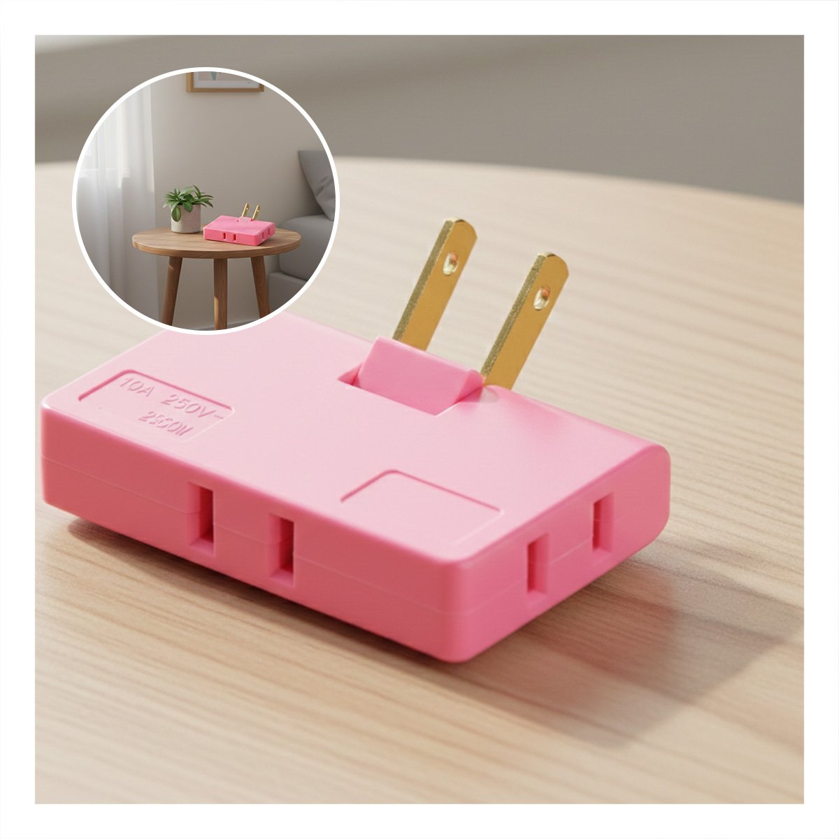 PACK6 EXTENSOR TRIPLE DE ENCHUFE FUCSIA COMPACTO 6,6X4,3CM PARA OFICINA Y+PAPEL REGALO - 2