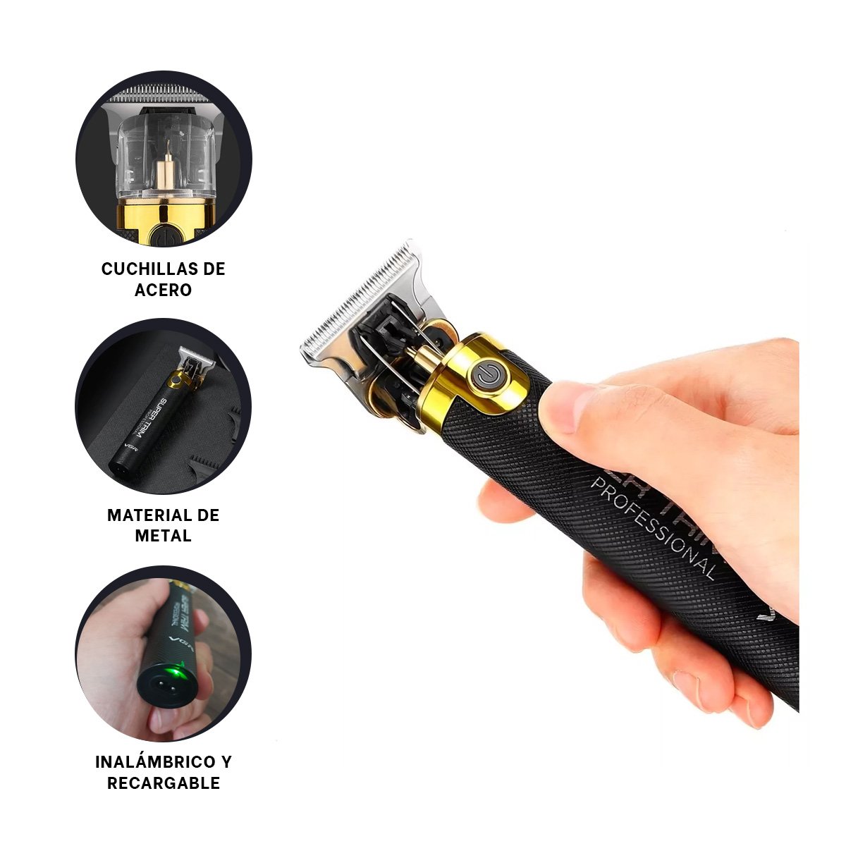 RECORTADORA PROFESIONAL CABELLO NEGRO Y DORADO CON CORTE FIRME Y DETALLE Y+LIGAS REGALO - 3