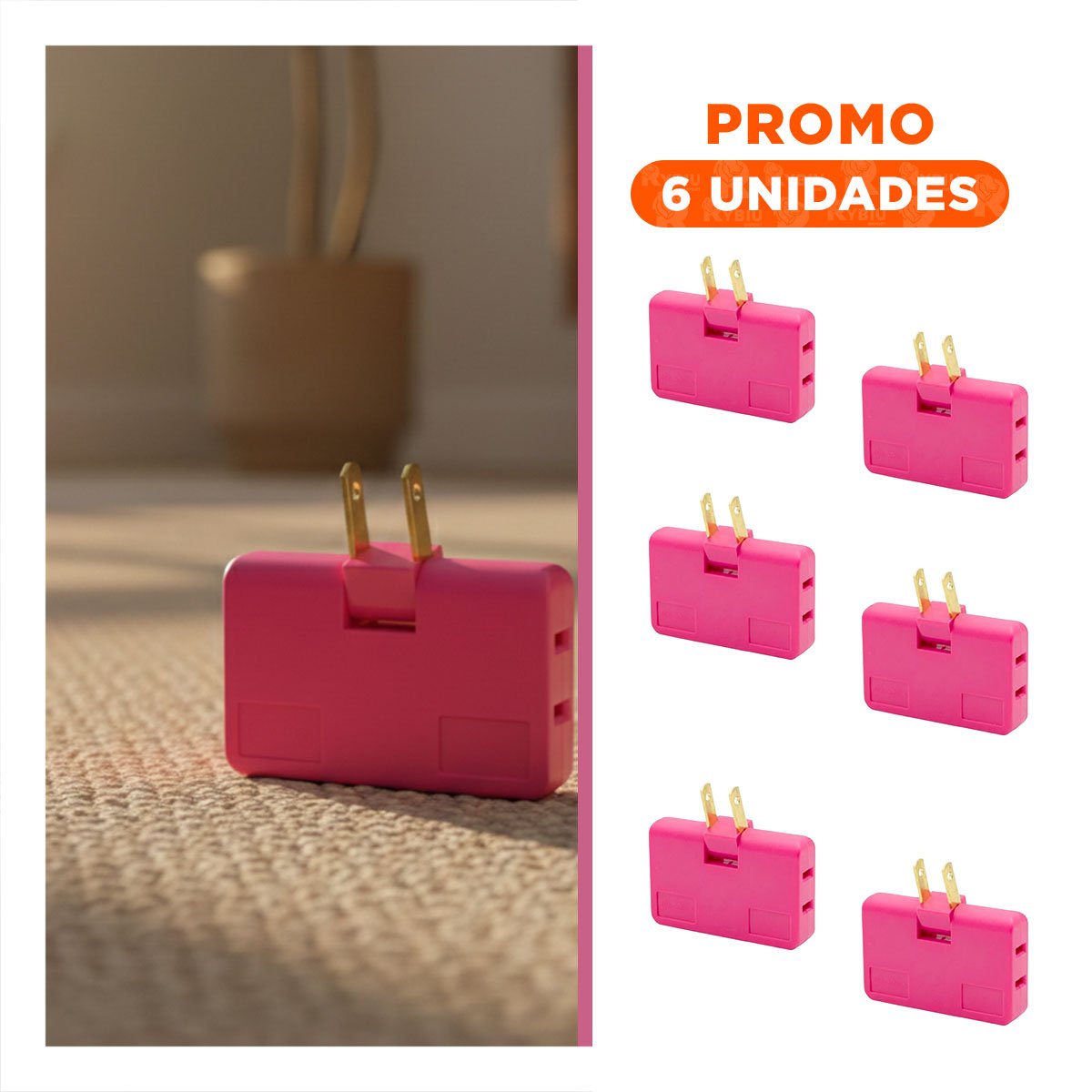 PACK6 DIVISOR TRIPLE DE ENCHUFE FUCSIA PORTATIL 6,6X4,3CM PARA HOGAR - 1