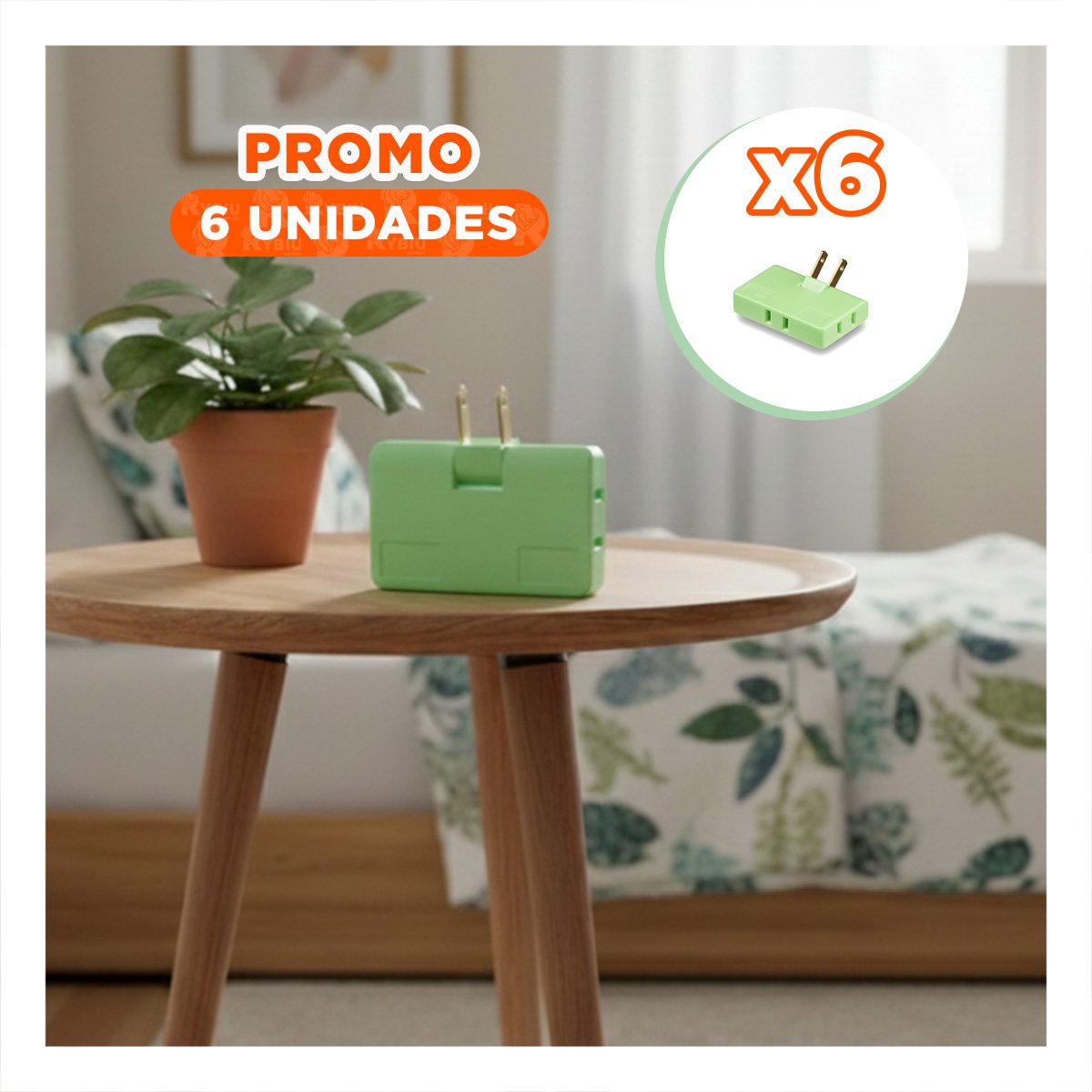 PACK6 DIVISOR TRIPLE DE ENCHUFE VERDE PRACTICO 6,6X4,3CM PARA OFICINA Y+REGALO STICKER - 1