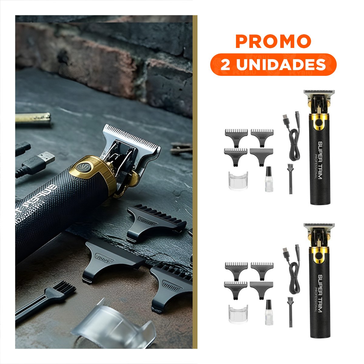 PACK2 AFEITADORA NEGRO Y DORADO PARA CABELLO CON CORTE DEFINIDO Y PERFILADO FINO - 1