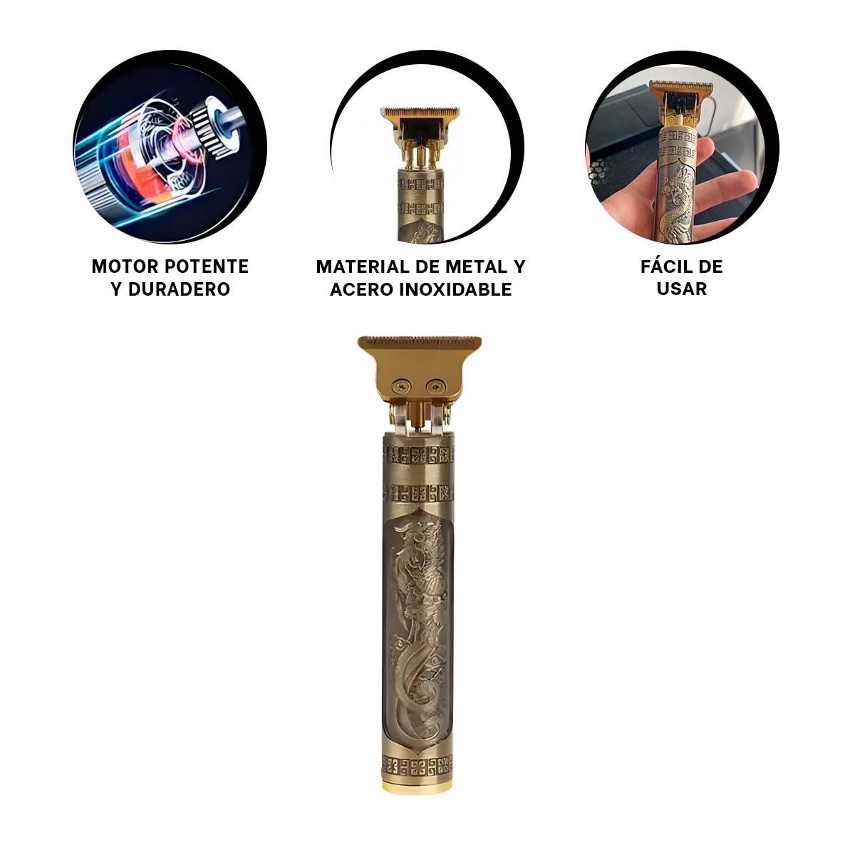 RECORTADORA CABELLO NEGRO Y DORADO CON CUCHILLA PRECISA PARA CORTE DETALLADO - 3
