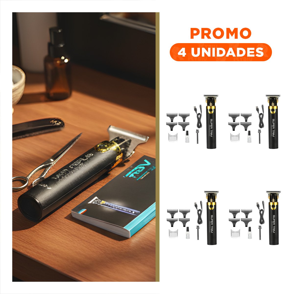 PACK4 TRIMMER NEGRO Y DORADO PARA CABELLO CON CORTE DEFINIDO Y PERFILADO FINO Y+REGALO STICKER - 1
