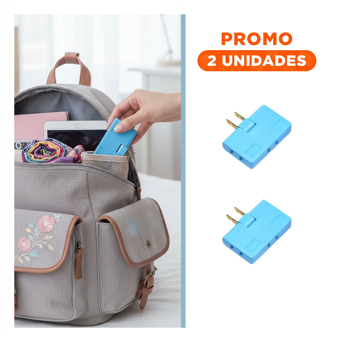 PACK2 MULTIPLICADOR TRIPLE DE ENCHUFE CELESTE PORTATIL 6,6X4,3CM PARA HOGAR - 1