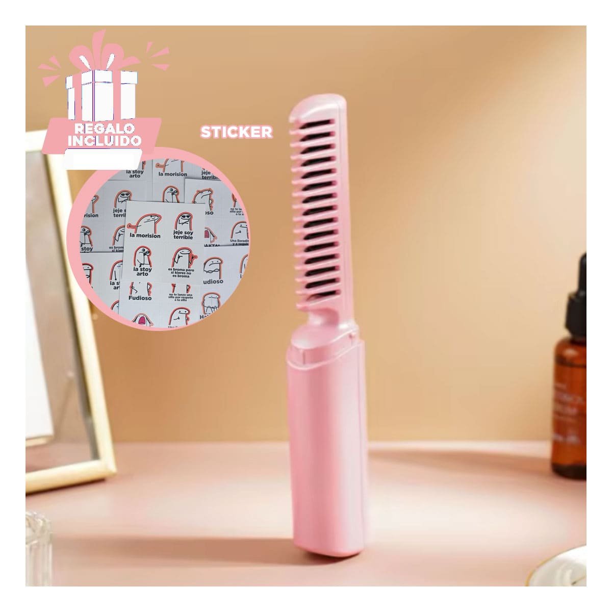 CEPILLO PEINADOS UNICOS 2 EN 1 ROSADO INALAMBRICO PARA CABELLO RAPIDO Y+REGALO STICKER - 1