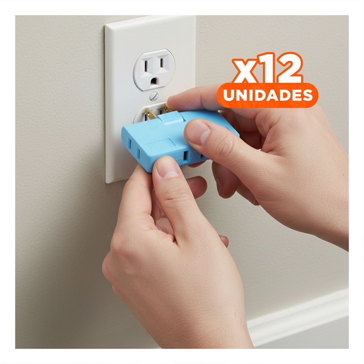 PACK12 CONECTOR TRIPLE DE ENCHUFE CELESTE PORTATIL 6,6X4,3CM PARA USO DIARIO - 1