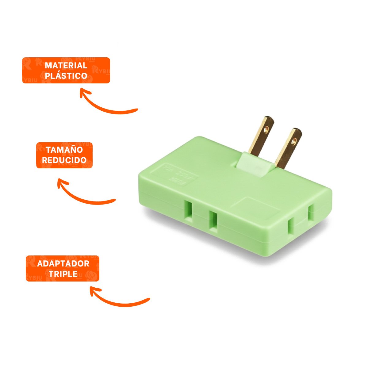 ADAPTADOR TRIPLE DE ENCHUFE VERDE PORTATIL 6,6X4,3CM PARA OFICINA - 3
