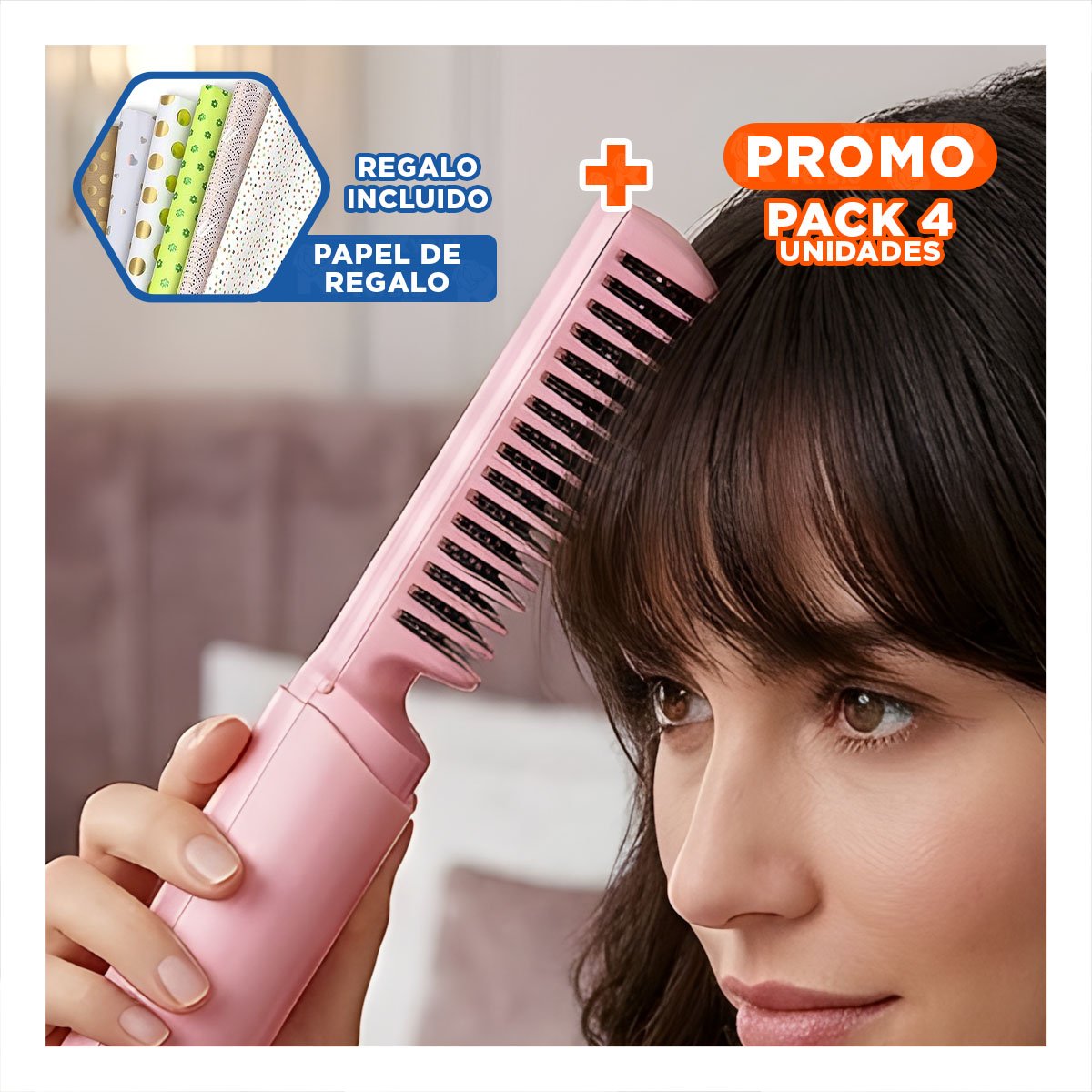 PACK4 DESENREDADOR USO DIARIO 2 EN 1 ROSADO INALAMBRICO PARA CABELLO LIGERO Y+PAPEL REGALO - 1