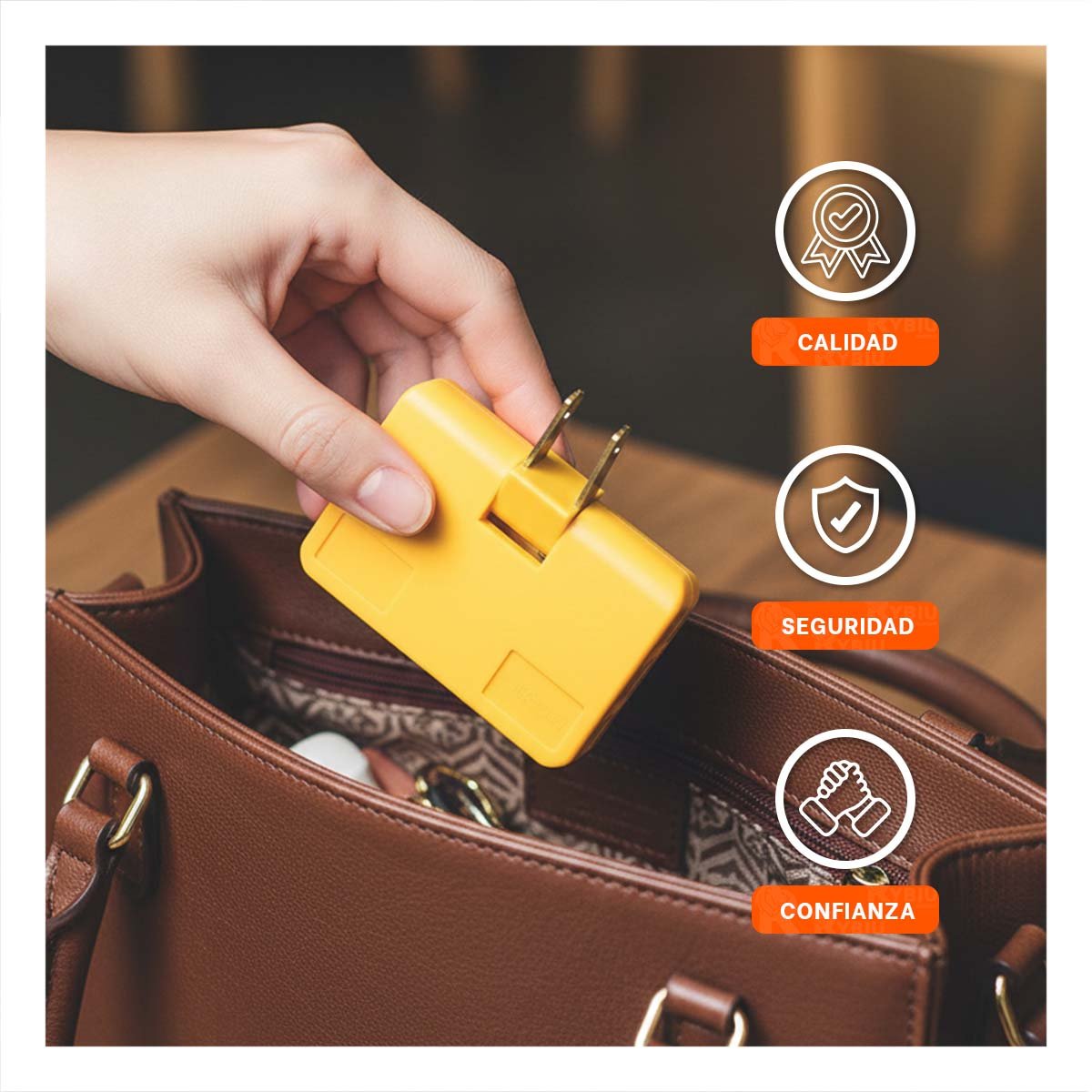 DIVISOR TRIPLE DE ENCHUFE NARANJA PRACTICO 6,6X4,3CM PARA DISPOSITIVOS Y+PAPEL REGALO - 3