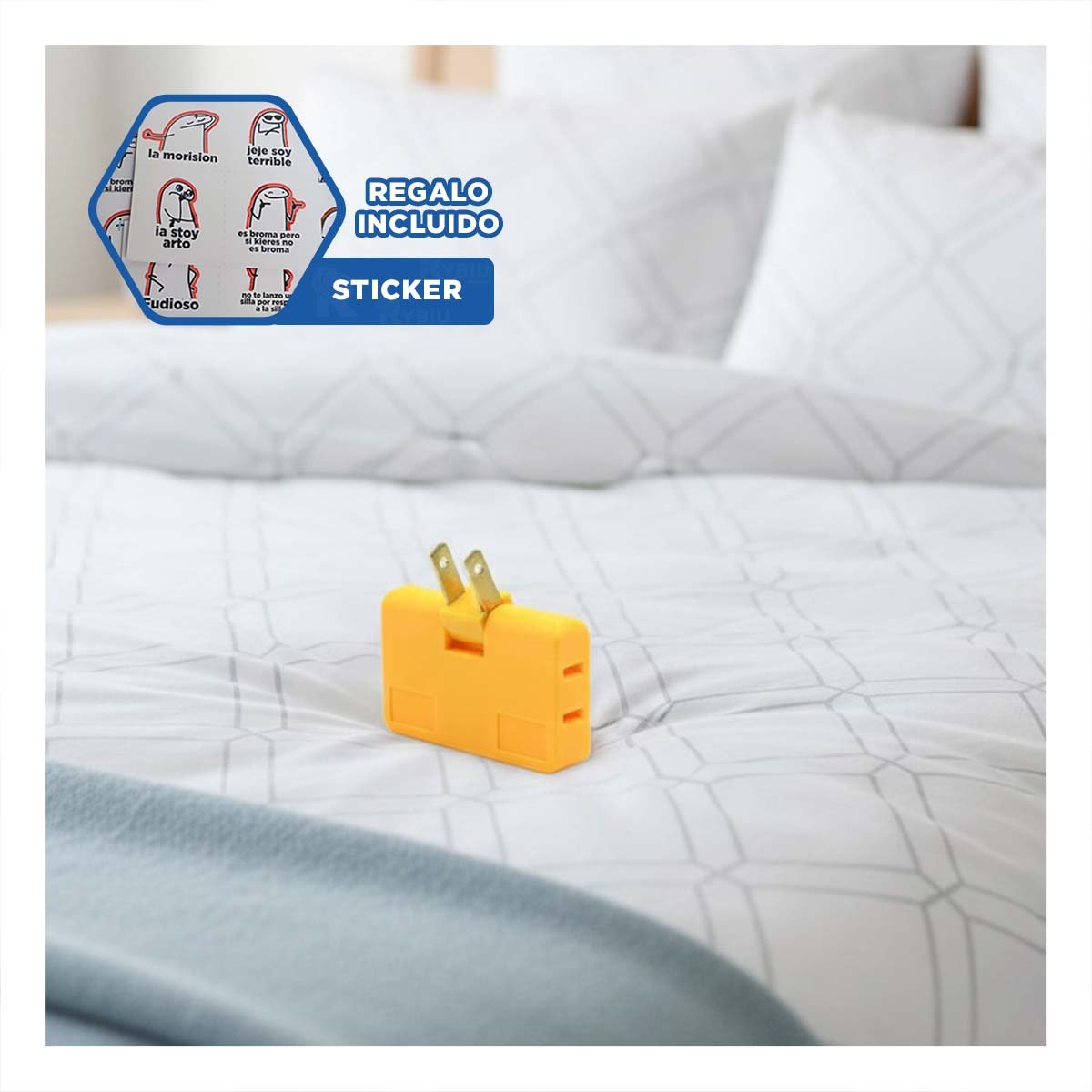 EXTENSOR TRIPLE DE ENCHUFE NARANJA PORTATIL 6,6X4,3CM PARA USO DIARIO Y+REGALO STICKER - 1