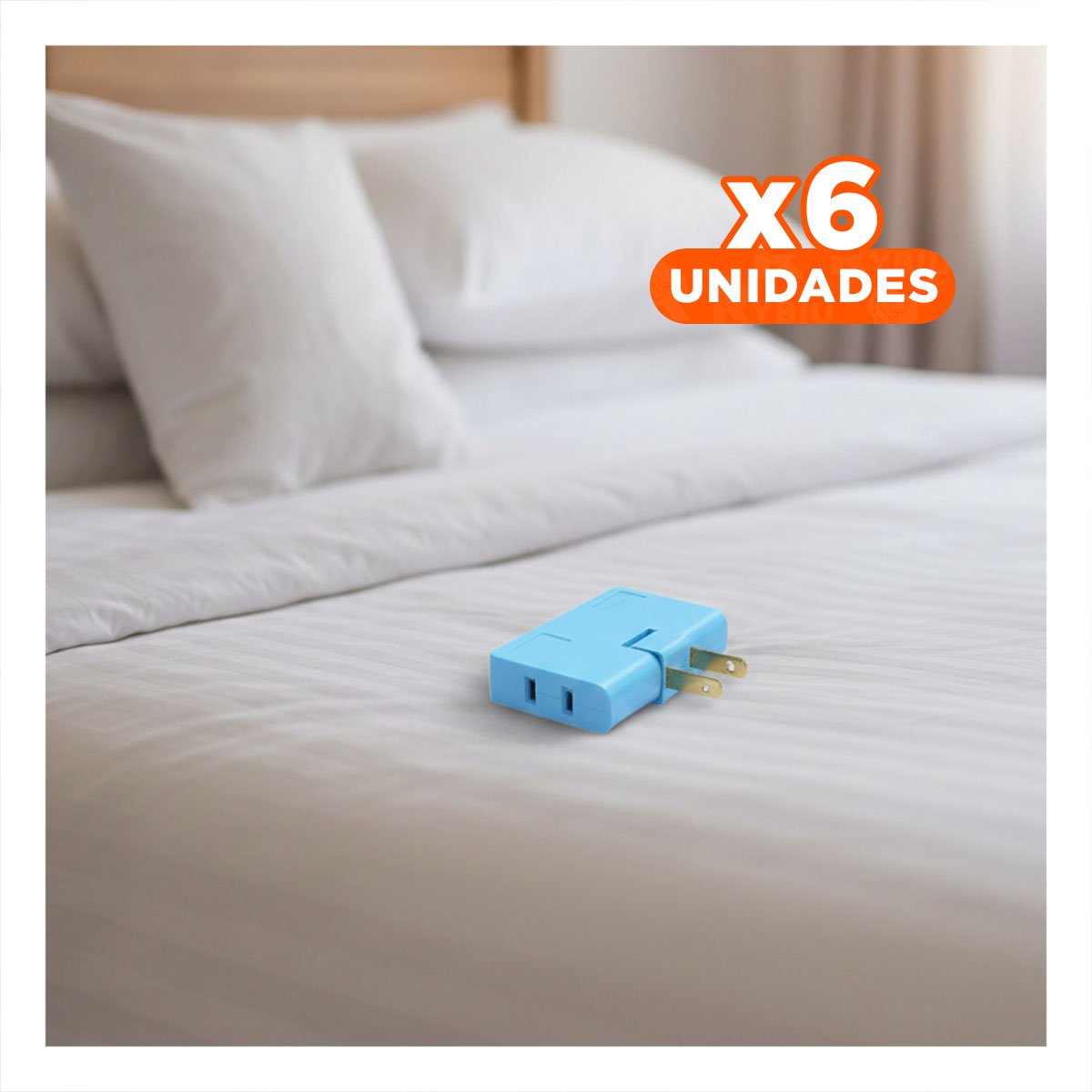 PACK6 ADAPTADOR TRIPLE DE ENCHUFE CELESTE COMPACTO 6,6X4,3CM PARA DISPOSITIVOS Y+REGALO STICKER - 1