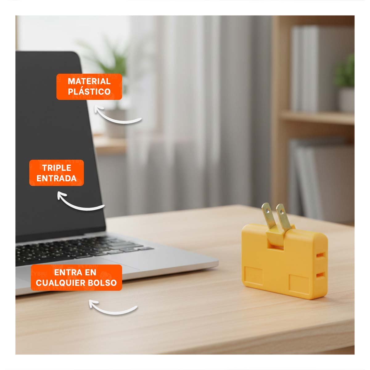PACK12 MULTIPLICADOR TRIPLE DE ENCHUFE NARANJA COMPACTO 6,6X4,3CM PARA HOGAR Y+PAPEL REGALO - 3