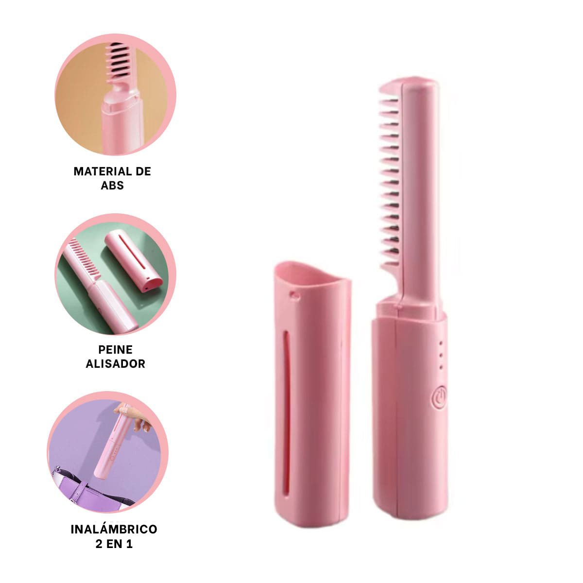 CEPILLO ALISADOR ROSADO INALAMBRICO 2 EN 1 PARA CABELLO GRUESO Y FACIL - 3