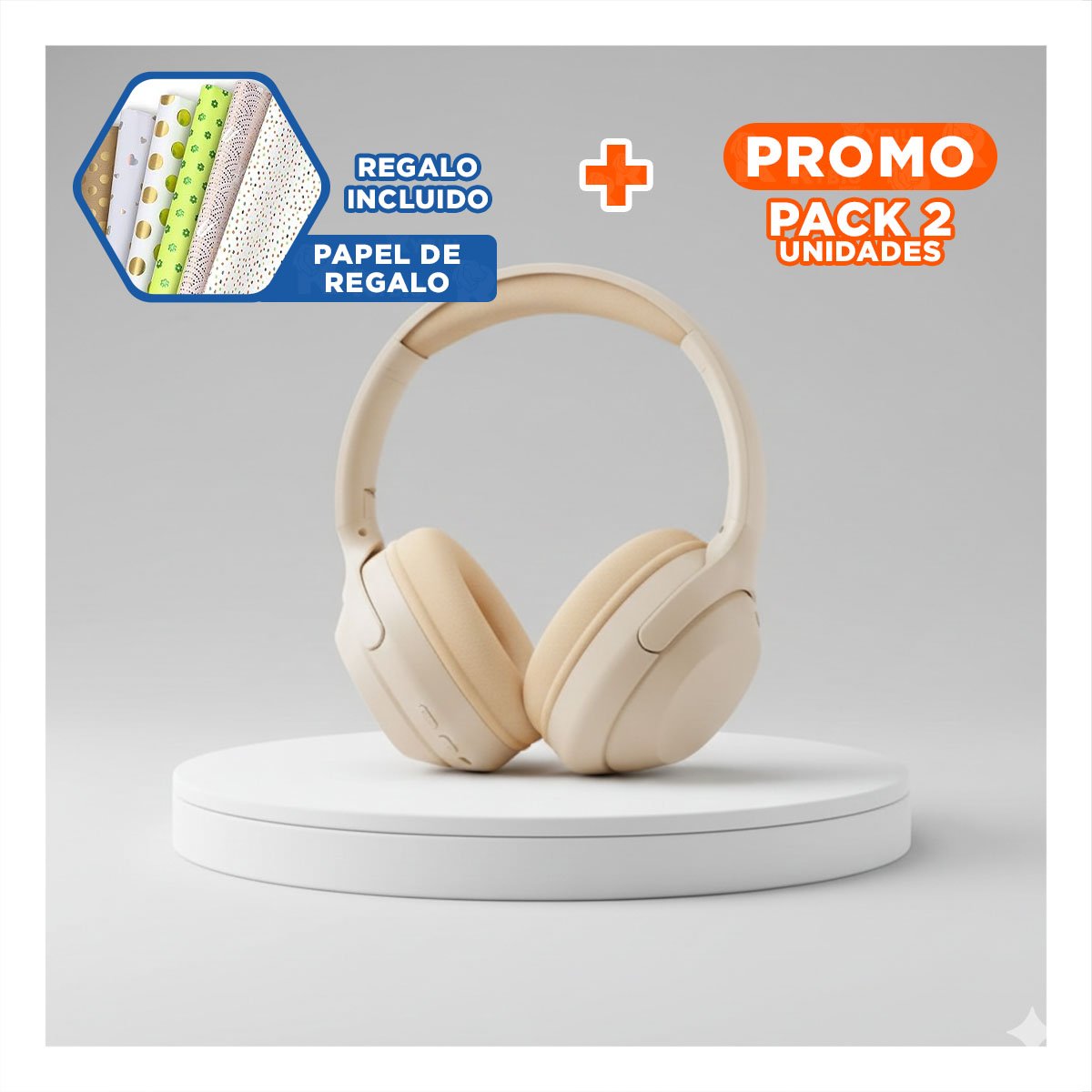 PACK2 AUDIFONO WIRELESS CAQUI BLUETOOTH PORTATIL SONIDO CLARO PARA DISPOSITIVOS Y+PAPEL REGALO - 1