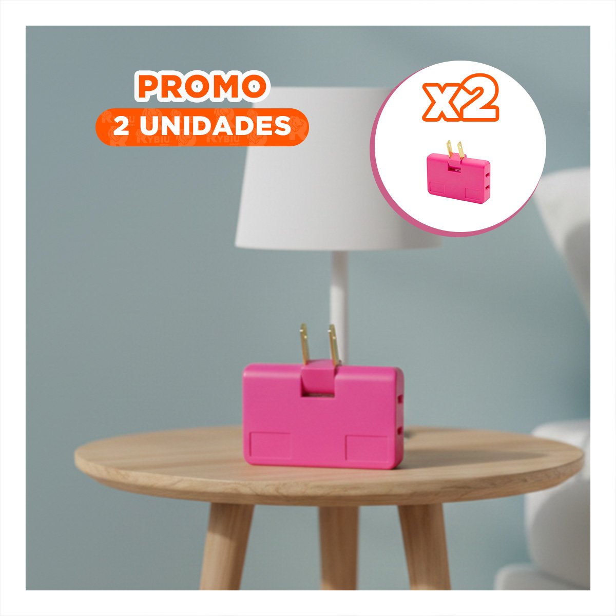 PACK2 EXTENSOR TRIPLE DE ENCHUFE FUCSIA PRACTICO 6,6X4,3CM PARA USO DIARIO Y+REGALO STICKER - 1