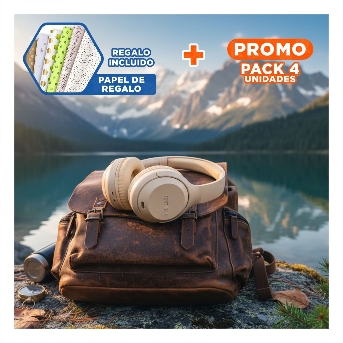 PACK4 MANOS LIBRES WIRELESS CAQUI BLUETOOTH COMPACTO AUDIO CLARO PARA MOVIL Y+PAPEL REGALO - 1