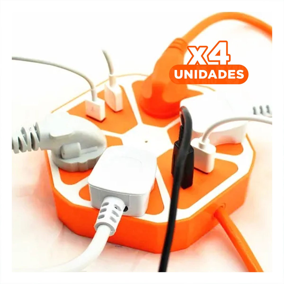 PACK4 EXTENSION HEXAGONAL 4 TOMAS 4 USB NARANJA PARA ESPACIO DE TRABAJO ORDENADO - 1