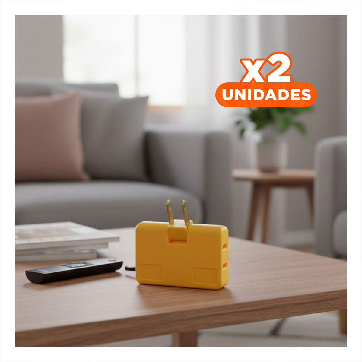 PACK2 EXTENSOR TRIPLE DE ENCHUFE NARANJA PRACTICO 6,6X4,3CM PARA USO DIARIO Y+REGALO STICKER - 1