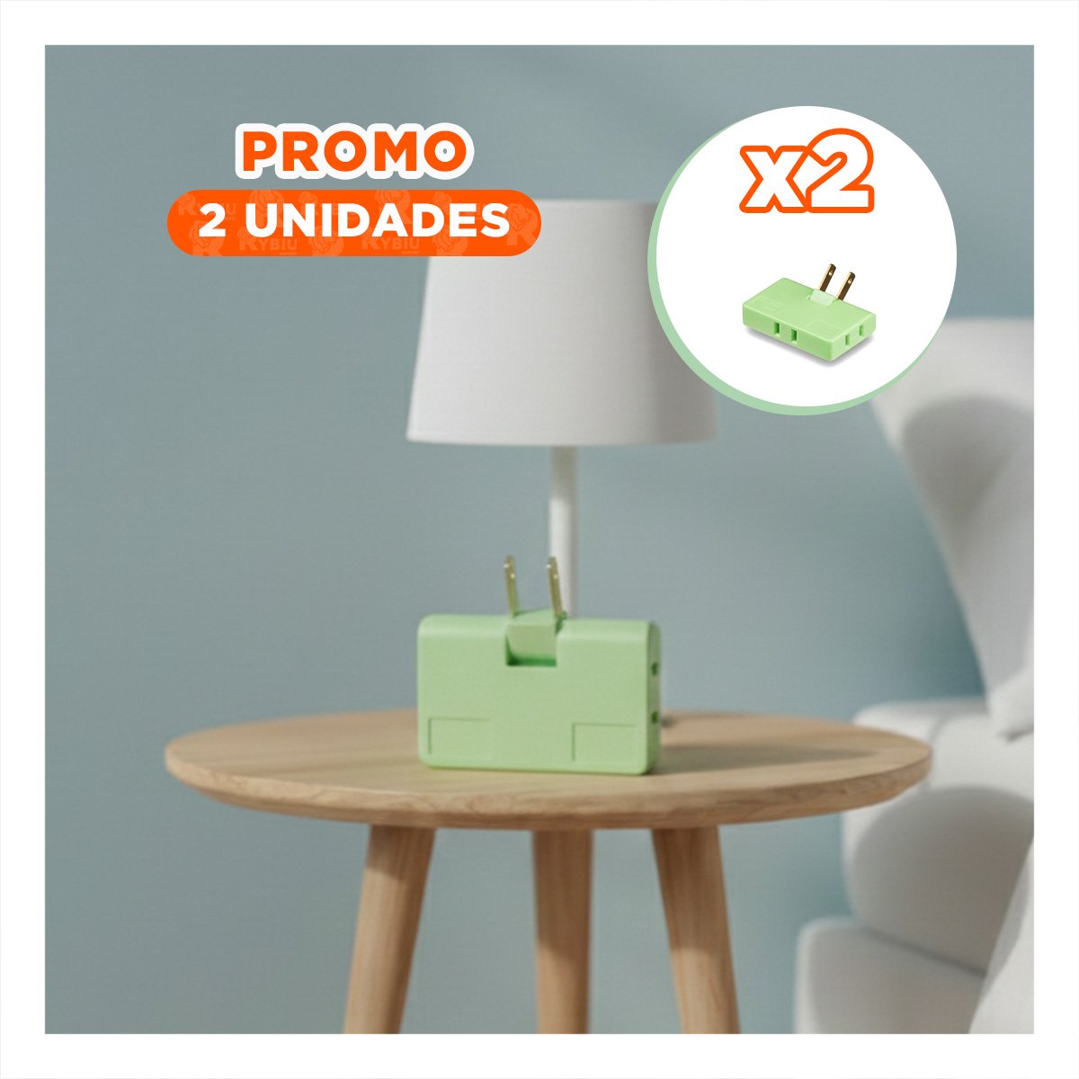 PACK2 MULTIPLICADOR TRIPLE DE ENCHUFE VERDE PRACTICO 6,6X4,3CM PARA MOVILES Y+REGALO STICKER - 1