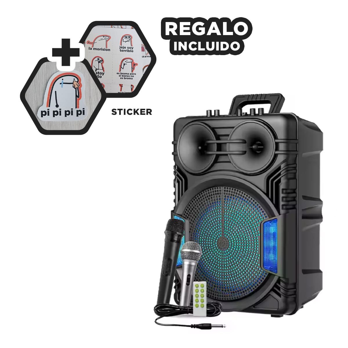 AUDIO RECARGABLE PARA PARLANTE 12 PULGADAS NEGRO CON LLANTAS RECTANGULAR Y+REGALO STICKER - 1