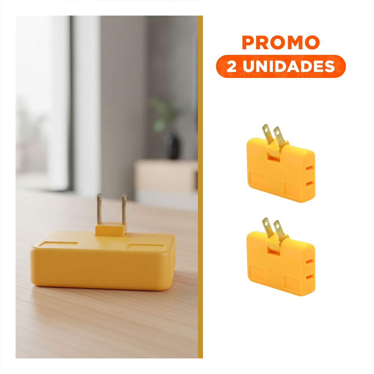 PACK2 MULTIPLICADOR TRIPLE DE ENCHUFE NARANJA PORTATIL 6,6X4,3CM PARA HOGAR - 1