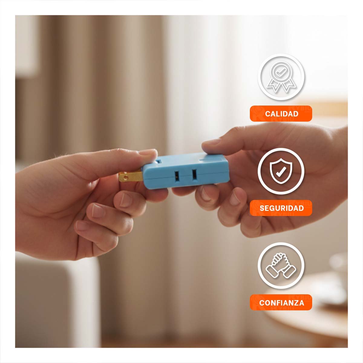 ADAPTADOR TRIPLE DE ENCHUFE CELESTE PORTATIL 6,6X4,3CM PARA OFICINA Y+LIGAS REGALO - 2