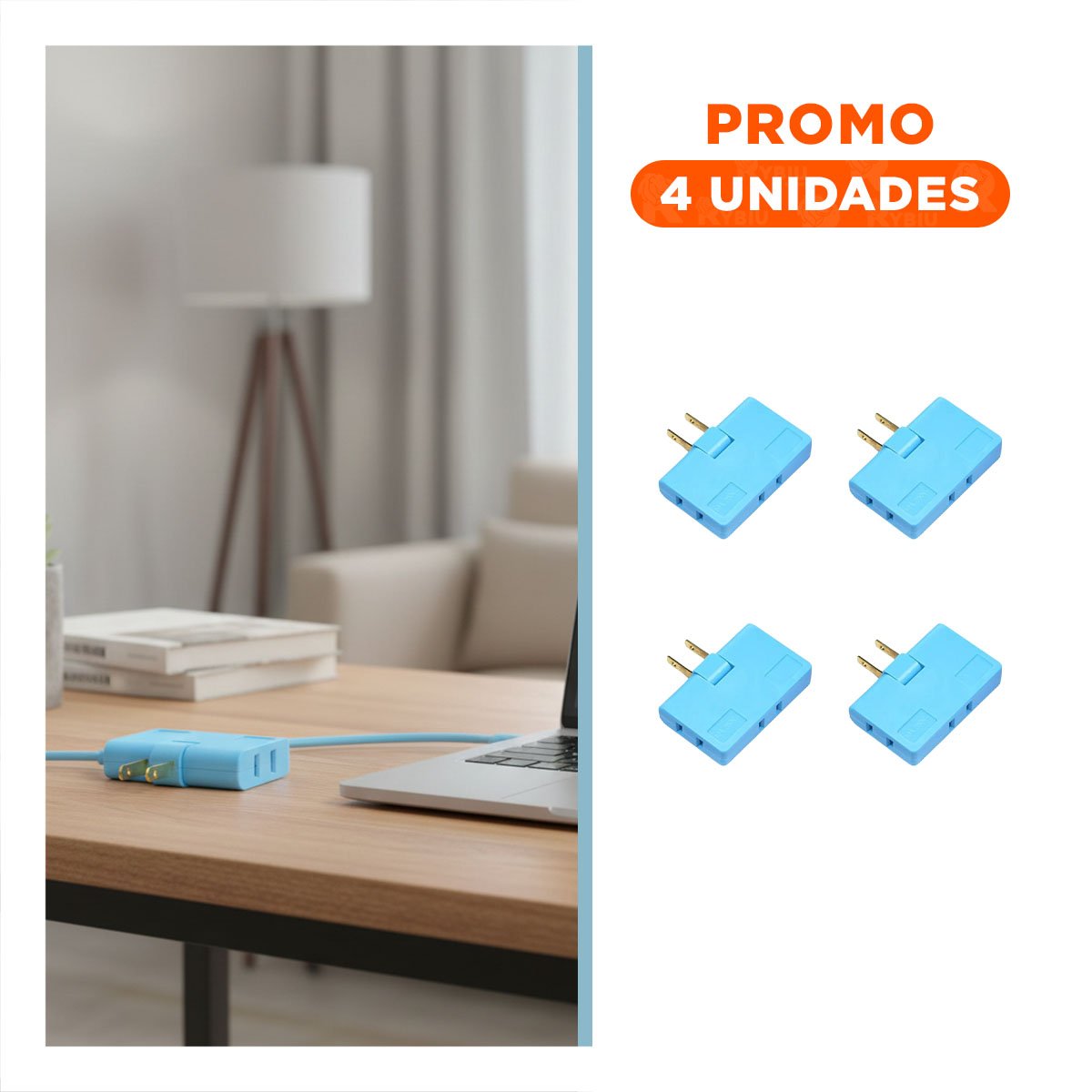PACK4 MULTIPLICADOR TRIPLE DE ENCHUFE CELESTE PRACTICO 6,6X4,3CM Y+REGALO STICKER - 1